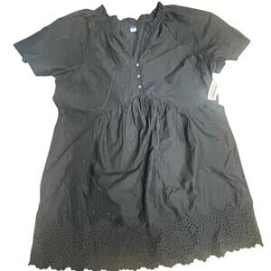 Old Navy Black Eyelet Embroidered Dress Women’s Size L Short Sleeve Midi NWT